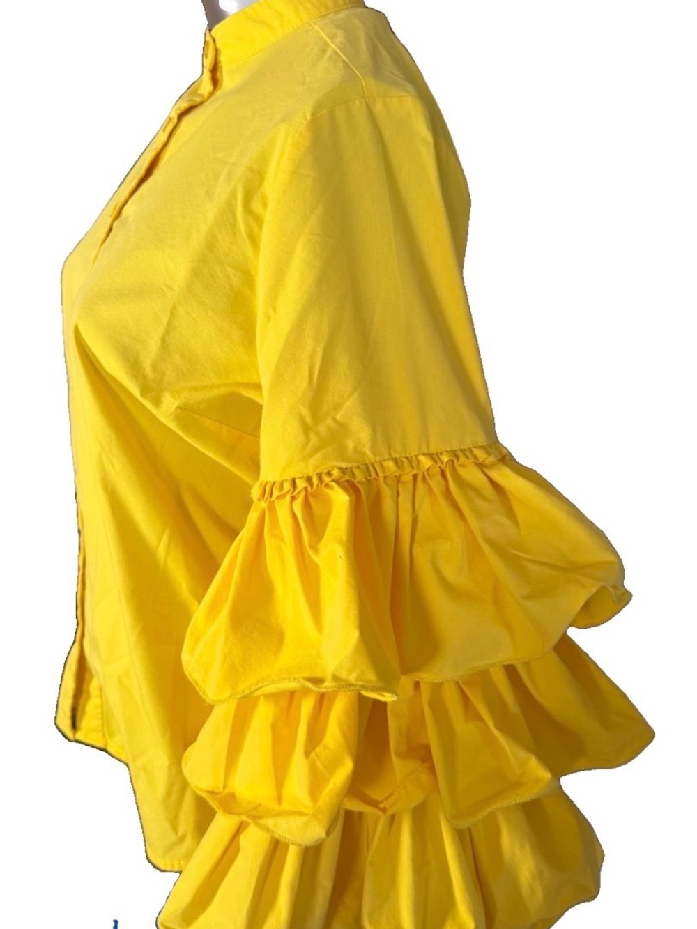 NY & Co size small Yellow Ruffle-Sleeve Button-Front Women's Top - Picture 2 of 10